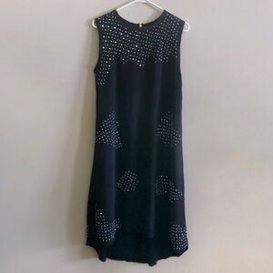 Artelier Nicole Miller Silk & Metallic Sequins Sleeveless Tunic Midi Dre…